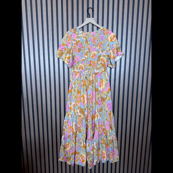 Jesica Dress Medium Womens Multicolor Abstract Floral Midi / Maxi Smocked - Picture 2 of 7